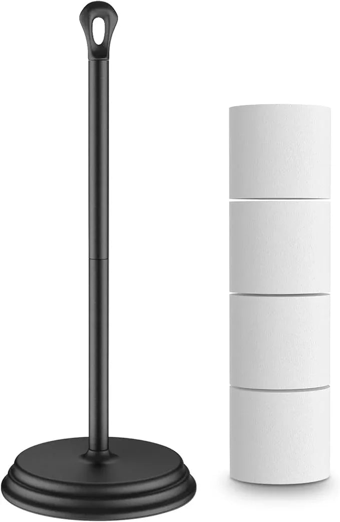 Toilet Paper Holder with Rustproof, Metal Free Standing Toilet Paper Stand Storage for Bathroom, Tissue Paper Roll Holder for Bathroom Accessories (Black) - ModernBath