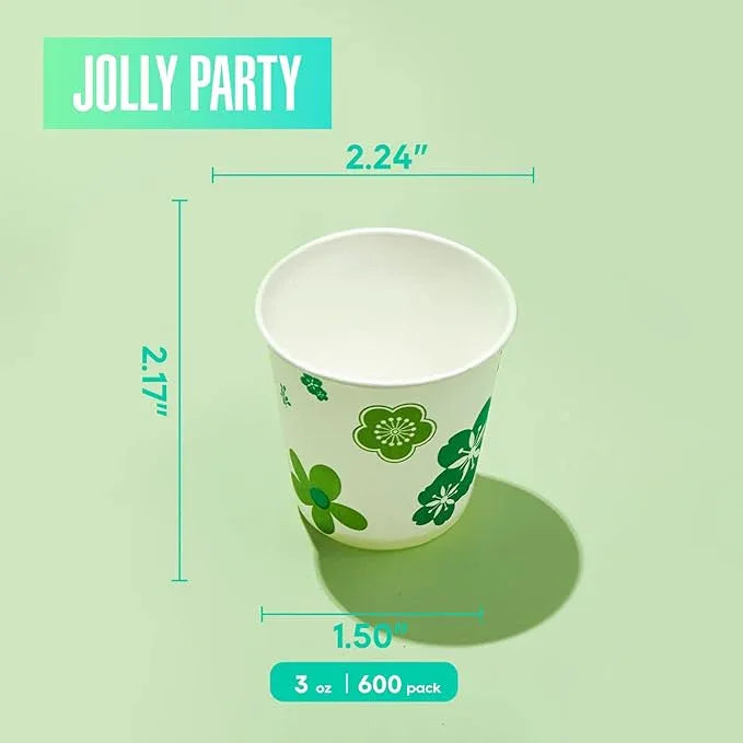 [600 Pack] Paper Cups, 3oz Disposable Bathroom Cups, Mouthwash Cups, Cold Disposable Drinking Cup for Party, Picnic, BBQ, Travel, and Event, Green Floral - ModernBath