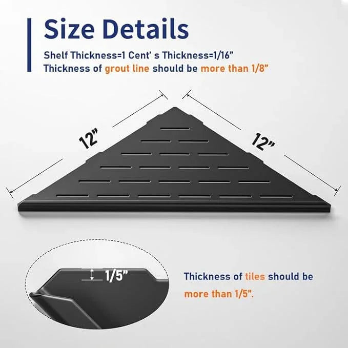 Corner Shower Shelf, 12" Matte Black 304 Stainless Steel Slot Design Recessed Corner Shelves 2 Pack Bathroom Grout in Shelf for Tiled Wall, Large Size - ModernBath