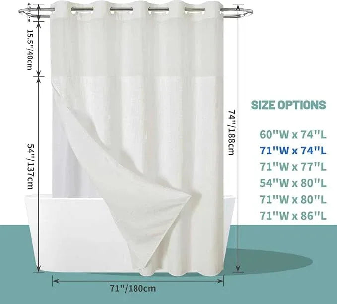eachope Cream No Hook Waffle Weave Shower Curtain with snap-in Liner Replacement, 230GSM Waterproof Fabric Hotel Shower Curtain Set for Bathroom, Through Mesh Top Window,71Wx74H - ModernBath