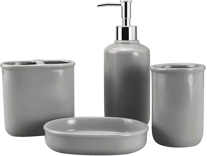 Gray Ceramic Bathroom Accessory Set, Bathroom Accessories Set Includes Soap Dispenser, Toothbrush Holder, Tumbler, Soap Dish, Complete Bathroom Ensemble Sets for Bath Decor, Ideas Home Gift - ModernBath