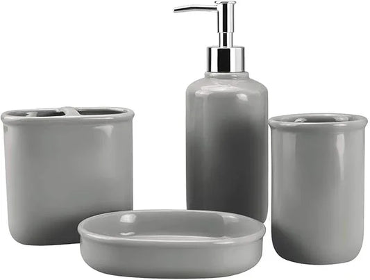 Gray Ceramic Bathroom Accessory Set, Bathroom Accessories Set Includes Soap Dispenser, Toothbrush Holder, Tumbler, Soap Dish, Complete Bathroom Ensemble Sets for Bath Decor, Ideas Home Gift - ModernBath