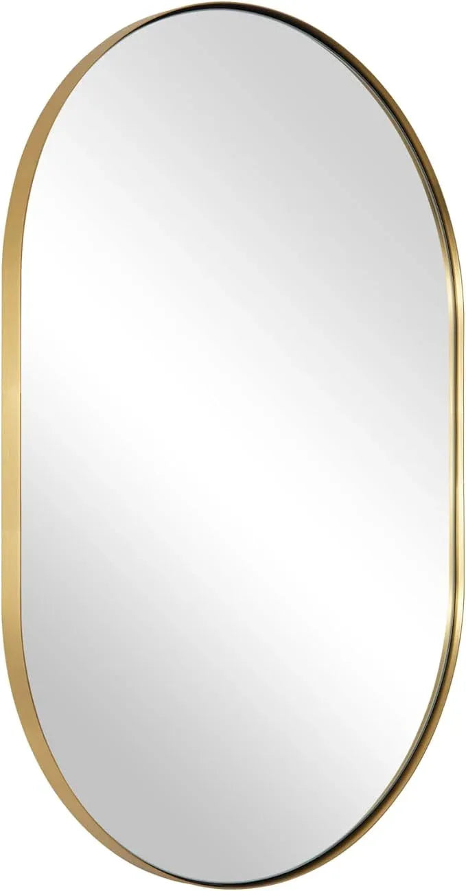 ANDY STAR Oval Bathroom Mirror, 20x33’’Oval Gold Mirror Stainless Steel Metal Frame Mirror for Bathroom, Entryway, Living Room, Contemporary 1" Deep Set Design Wall Mount Hangs Vertical or Horizontal - ModernBath