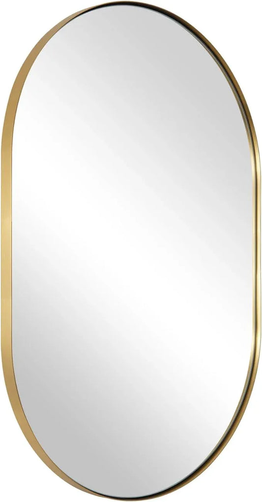 ANDY STAR Oval Bathroom Mirror, 20x33’’Oval Gold Mirror Stainless Steel Metal Frame Mirror for Bathroom, Entryway, Living Room, Contemporary 1" Deep Set Design Wall Mount Hangs Vertical or Horizontal - ModernBath