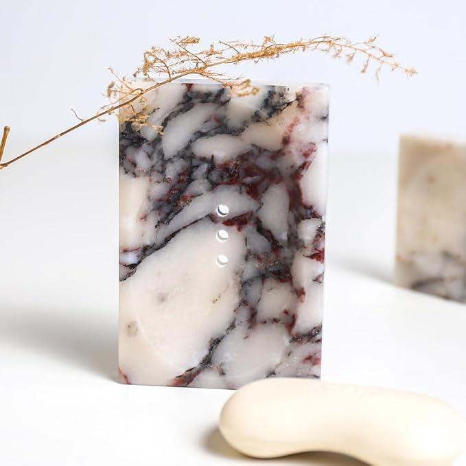 Luxurious Natural Marble Soap Dish Tray Marble Soap Holder Trinket Plate for Bathroom Sink Kitchen Countertop Bedroom Vanity Bathroom Accessory Rectangular（2 Combinations） - ModernBath