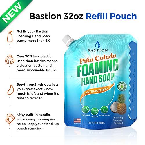 Bastion Foaming Hand Soap Refills: 32oz Pouch Pina Colada Scented Antibacterial Instant-Foam Bulk Hand Wash - ModernBath