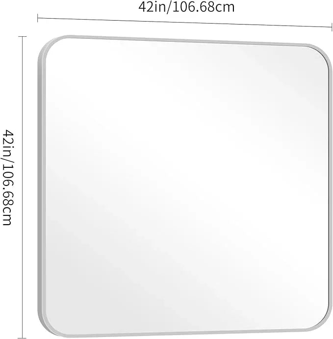 DESBING 42" x 42"Bathroom Mirror, Silver Wall Mirror with Metal Frame, Decorative Rectangular Vanity Mirror for Bedroom Bathroom Living Room Entryway (Horizontal/Vertical) - ModernBath