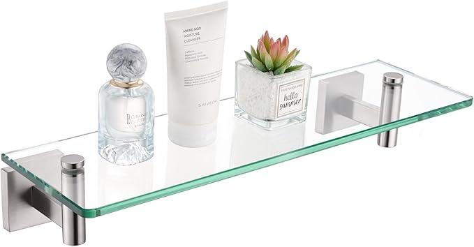KOKOSIRI Floating Shelf Bathroom Wall Mount Shelves 12-Inch for Bedroom, Living Room, Kitchen, Small Hanging Rack Brushed Stainless Steel B1105BR-L12 - ModernBath