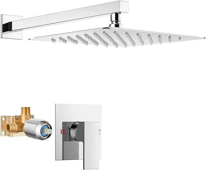 Airuida Shower Faucet Set Bathroom Rain Shower System SUS304 Stainless Steel Single Handle With Male Threads Rough-in Valve Shower Trim Kit 12 Inch Wall Mount Shower Head Chrome Polish - ModernBath