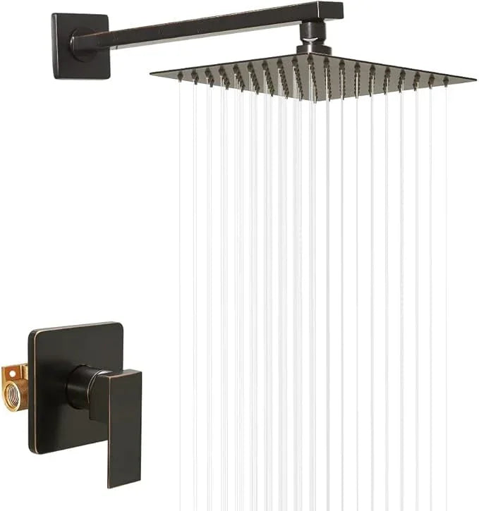 JingGang Oil Rubbed Bronze Shower Faucet Set Bathroom Luxury Rainfall Shower System with Rain Shower Head Single Function Shower Trim Kit with Rough-in Valve - ModernBath