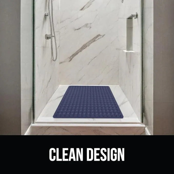 GORILLA GRIP Patented Square Shower Stall Mat, Small Bathtub Floor Mats for Stand Up Showers, Suction Cups and Drainage Holes, Machine Wash, Soft on Feet, Bathroom Accessories 21x21 Inch, Navy Opaque - ModernBath