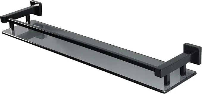 Alise Bathroom Shelf Wall Mounted, Matte Black Large Capacity Glass Shelf for Bathroom, 24 inch - ModernBath