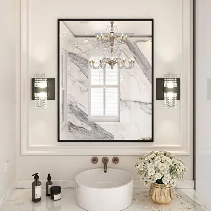 LOAAO 28"X36" Black Rectangle Bathroom Mirror Wall, Matte Black Aluminum Alloy Frame, Tempered Glass, Hangs Vertically or Horizontally, Easy to Install - ModernBath