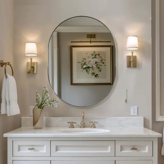 ANDY STAR 24x32’’ Oval Bathroom Mirror, Oval Nickle Mirror Pill-Shaped Design in Stainless Steel Metal Frame for Bathroom, Entryway, Living Room, Contemporary 1" Deep Wall Mount Vertical or Horizontal - ModernBath
