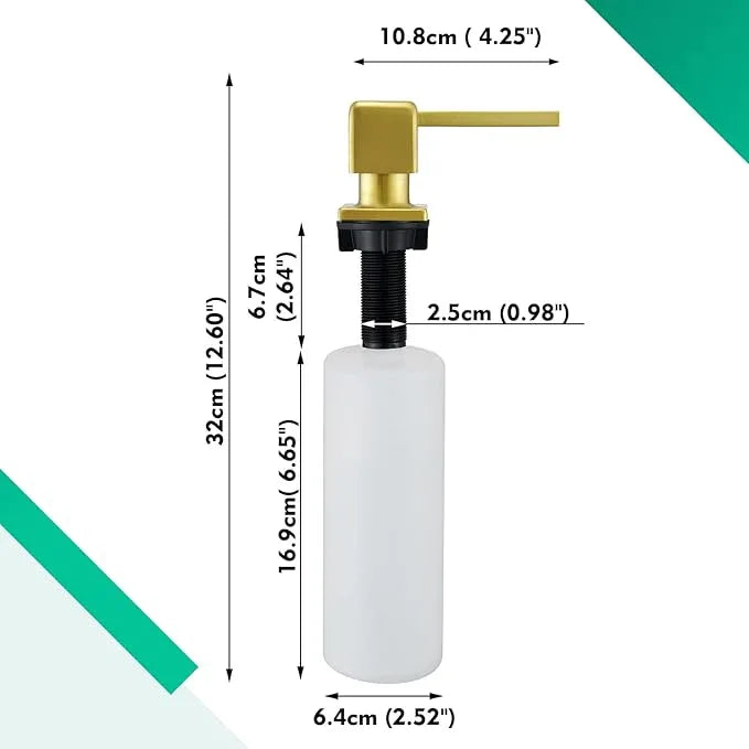 CREA Brushed Gold Soap Dispenser for Kitchen Sink, Kitchen Soap Dispenser Gold Square Built in Sink Soap Dispenser for Bathroom with 17 OZ Bottle - ModernBath