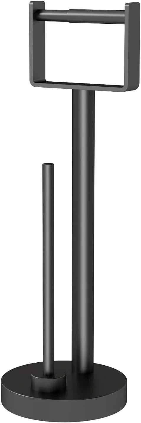 YUMORE Toilet Paper Holder Stand with Storage, Bathroom Weighted Base Floor Toilet Paper Roll Holder Free Standing for 3 Rolls, Matte Black - ModernBath