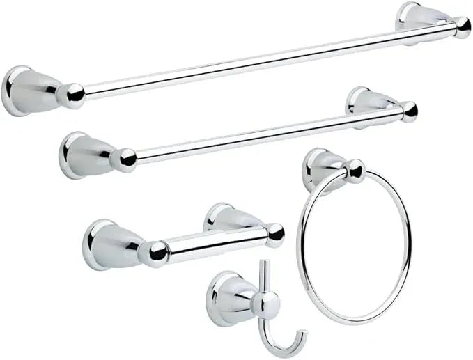 Franklin Brass Kinla 5-Piece Bathroom Set Polished Chrome 18" and 24" Towel Bar Racks,Toilet Paper Holder, Ring, Hook KIN5PC-PC - ModernBath