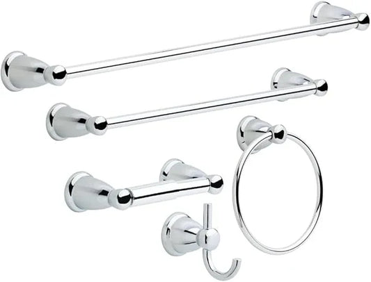 Franklin Brass Kinla 5-Piece Bathroom Set Polished Chrome 18" and 24" Towel Bar Racks,Toilet Paper Holder, Ring, Hook KIN5PC-PC - ModernBath