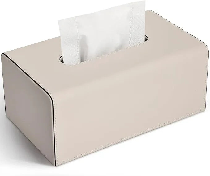 Tissue Box Cover, PU Leather Rectangular Tissue Box Holder with Magnetic Bottom Cover for Facial Tissues/Napkins, Office & Living Room Decor Box for Standard 120-count (3-Ply) 160-count (2-Ply) Beige - ModernBath
