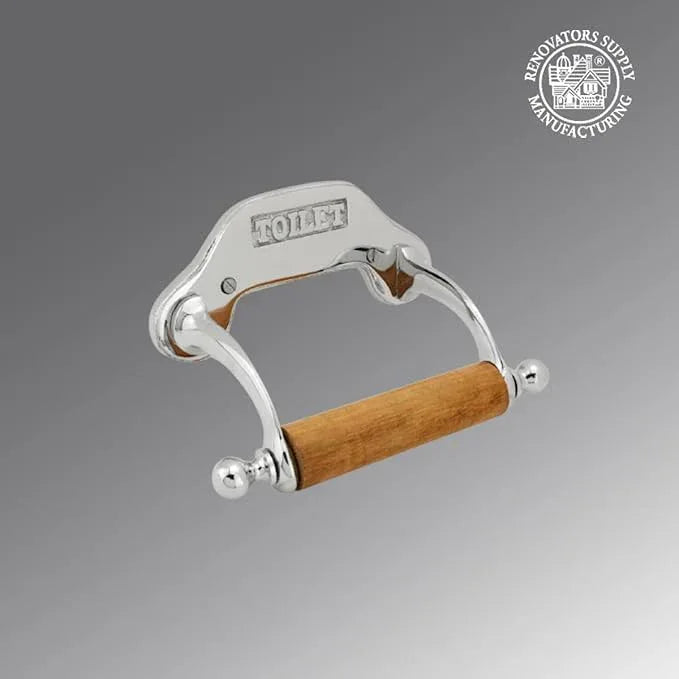 Stylish Wall Mount Toilet Paper Holder 6.5" W Chrome Plated Solid Brass Easy Install Toilet Tissue Paper Holders with Wooden Roll for Bathrooms Includes Hardware Renovators Supply Manufacturing - ModernBath