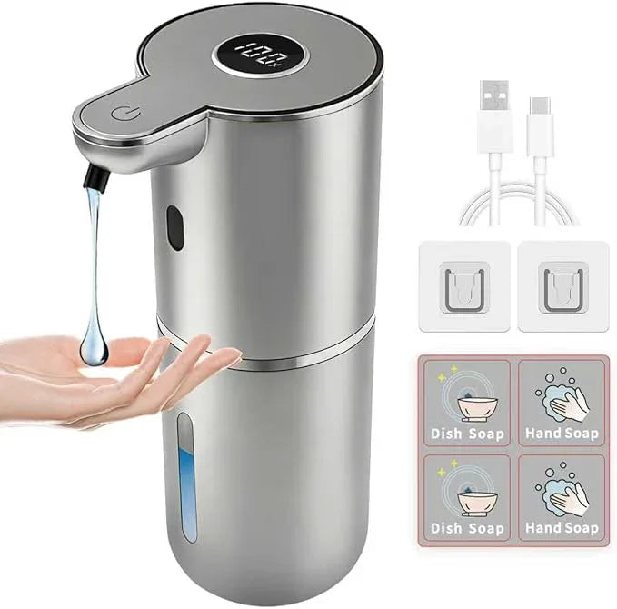 Automatic Soap Dispenser, Touchless Liquid Soap Dispensers, USB Rechargeable, 6-Level Adjustable Volume Control, 12.8oz/380ml, Wall Mount for Kitchen, Bathroom, Free Liquid Dispenser Stickers (Silver) - ModernBath