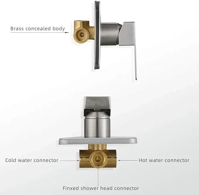 Heable Shower Faucet Set Brushed Nickel, Bathroom Rainfall Shower System with Stainless Steel Metal Shower Head, Single Function Shower Trim Kit with Rough-in Valve - ModernBath