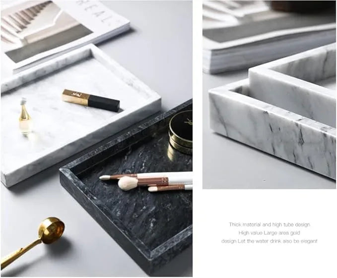 Moreast Black Marble Tray, Stone Bathroom Tray, Decorative Holder for Tissrue, Candle, Soap, Towel, Plant (Black - 12 x 8) - ModernBath