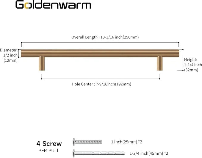 goldenwarm 25 Pack Champagne Bronze Cabinet Pulls Gold Cabinet Handles 7-1/2 inch(192mm) Champagne Drawer Pulls Brushed Bronze Drawer Handles Kitchen Bathroom Bedroom Dresser Furniture Hardware - ModernBath
