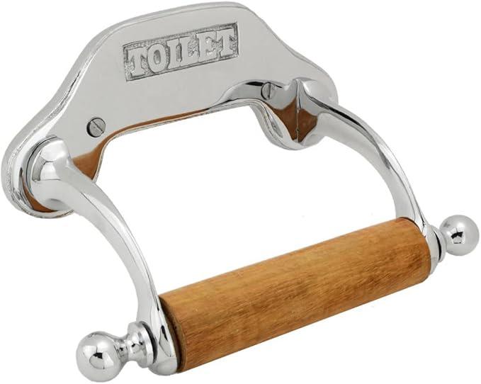 Stylish Wall Mount Toilet Paper Holder 6.5" W Chrome Plated Solid Brass Easy Install Toilet Tissue Paper Holders with Wooden Roll for Bathrooms Includes Hardware Renovators Supply Manufacturing - ModernBath