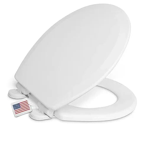 Centoco Round Toilet Seat, Heavy-Duty Wood Core with Plastic Scratch-Resistant Finish, Soft Close, Made in the USA, DSAMAZ7SC-001, White - ModernBath