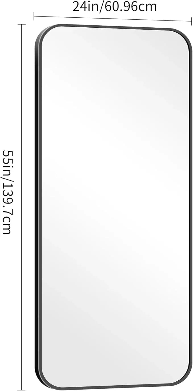 DESBING 24" x 55"Bathroom Mirror, Matte Black Wall Mirror with Metal Frame, Decorative Rectangular Vanity Mirror for Bedroom Bathroom Living Room Entryway (Horizontal/Vertical) - ModernBath