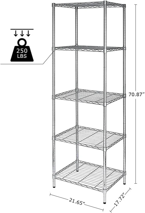 5 Tier Wire Shelving Unit, Height Adjustable Wire Shelves with NSF Certified, Narrow Metal Storage Rack Shelf Unit for Kitchen, Laundry, Bathroom, Pantry, Closet (18"D x 21.5"W x 71"H, Chrome) - ModernBath