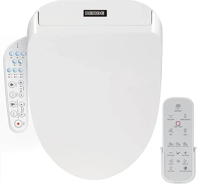 KERDE P30B Bidet Toilet Seat - Dual Control (Side Panel & Remote), Warm Water Wash, Heated Seat, Warm Air Dryer, LED Night Light,Existing Toilets Electric Bidet Elongated Electronic Heated Smart - ModernBath