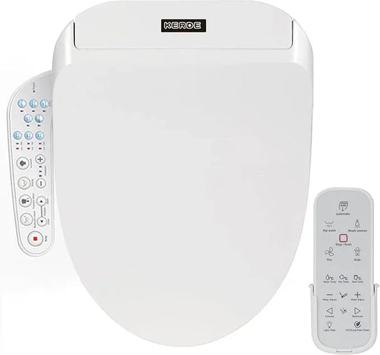 KERDE P30B Bidet Toilet Seat - Dual Control (Side Panel & Remote), Warm Water Wash, Heated Seat, Warm Air Dryer, LED Night Light,Existing Toilets Electric Bidet Elongated Electronic Heated Smart - ModernBath