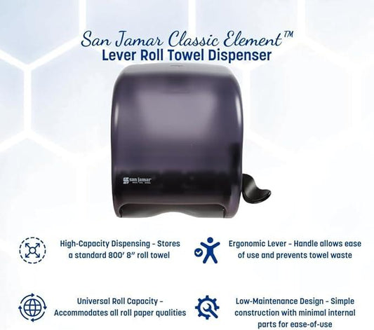 San Jamar Classic Element Paper Towel Dispenser Wall-Mounted Commercial Roll Dispenser, Fits All Core Sizes with Lever for Bathroom, Kitchens, and Restaurants, Plastic, Universal Paper, Black Pearl - ModernBath
