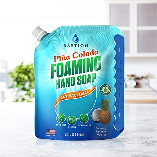 Bastion Foaming Hand Soap Refills: 32oz Pouch Pina Colada Scented Antibacterial Instant-Foam Bulk Hand Wash - ModernBath