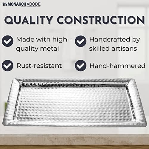 Monarch Abode Decorative Tray – 16-Inch Hand Hammered Nickel Finish Metal Bathroom Tray Countertop, Vanity Trays Organizer, Perfume Plate for Dresser, Kitchen Countertop Large Fruit Platter - ModernBath