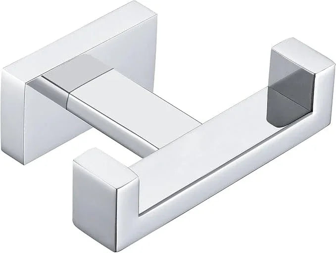 APLusee Square Double Towel Hook, 304 Stainless Steel Dual Coat Holder, Modern Bathroom Kitchen Storage Hanger Wall Mounted, Polished Chrome - ModernBath