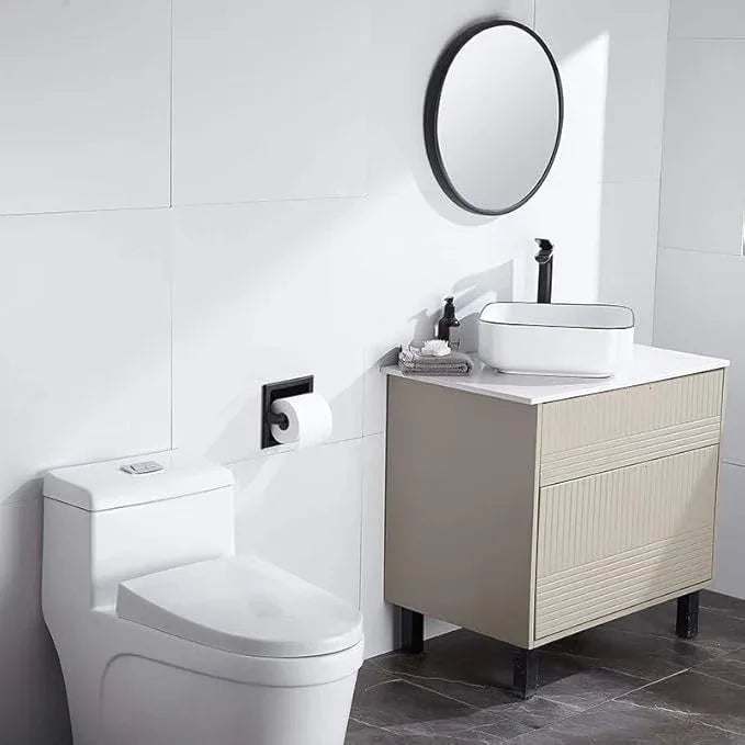 Modern Matte Black Recessed Toilet Paper Towel Holder Set Durable Metal Wall Mount for Space Saving Bathroom Design Stainless Steel Ring Rack for Hand Towels Included - ModernBath