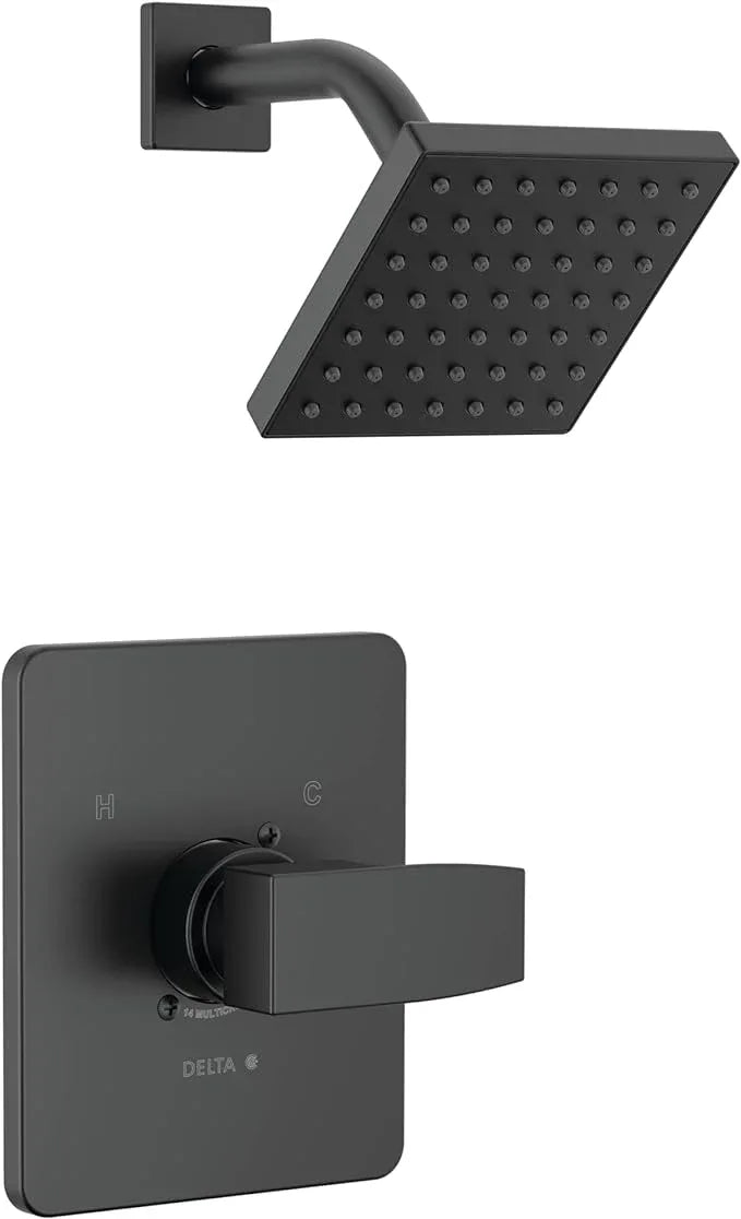 Delta Modern 14 Series Shower Faucet Set, Matte Black Shower Head and Handle Set, Valve Trim Kit, Matte Black T14267-BL-PP (Valve Not Included) - ModernBath