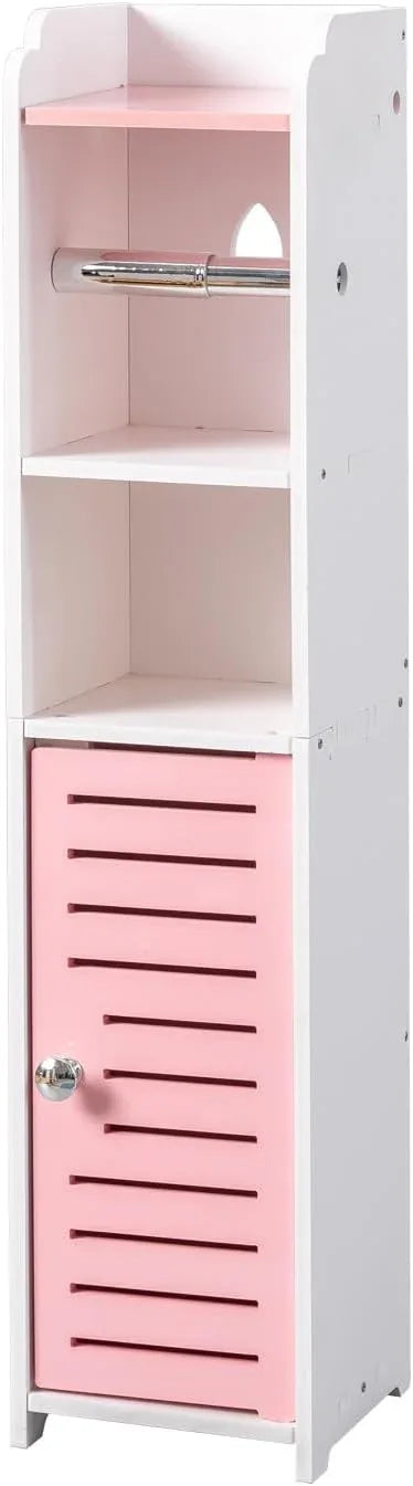 AOJEZOR Toilet Paper Holder Stand: Small Bathroom Storage Cabinet - Jelly Pink - White - ModernBath