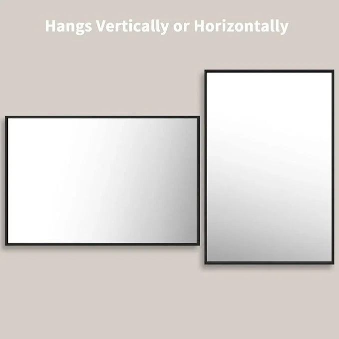 LOAAO 48"X32" Black Rectangle Bathroom Mirror Wall, Matte Black Aluminum Alloy Frame, Tempered Glass, Hangs Vertically or Horizontally, Easy to Install - ModernBath