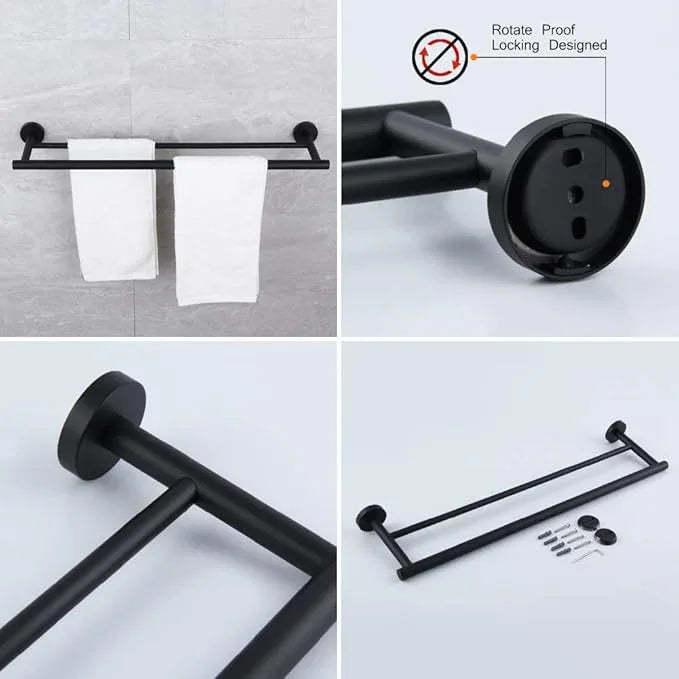 Matte Black Bathroom Accessories Kit 5-Pieces Bathroom Hardware Set Wall Mounted - Includes 24" Double Towel Bar, 12" Hand Towel Bar, Toilet Paper Holder, 2X Robe Towel Hooks … - ModernBath