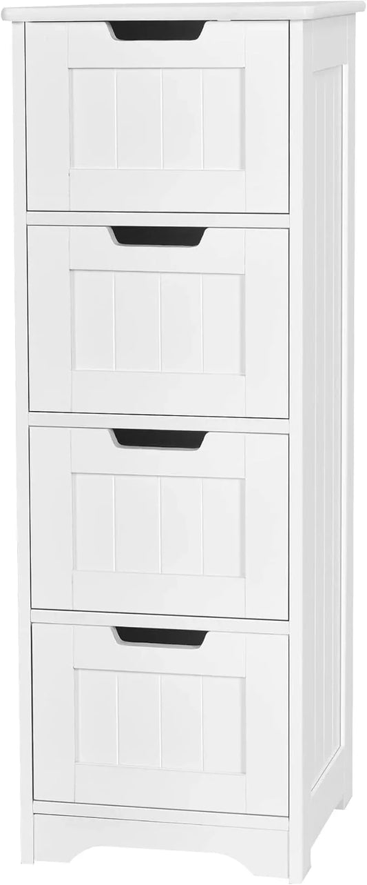 Tangkula Bathroom Floor Cabinet with 4 Drawers, 12 x 12 x 32 Inch, Freestanding Storage for Bath Living Room, Wooden Bathroom Cabinet for Home Office (White) - ModernBath
