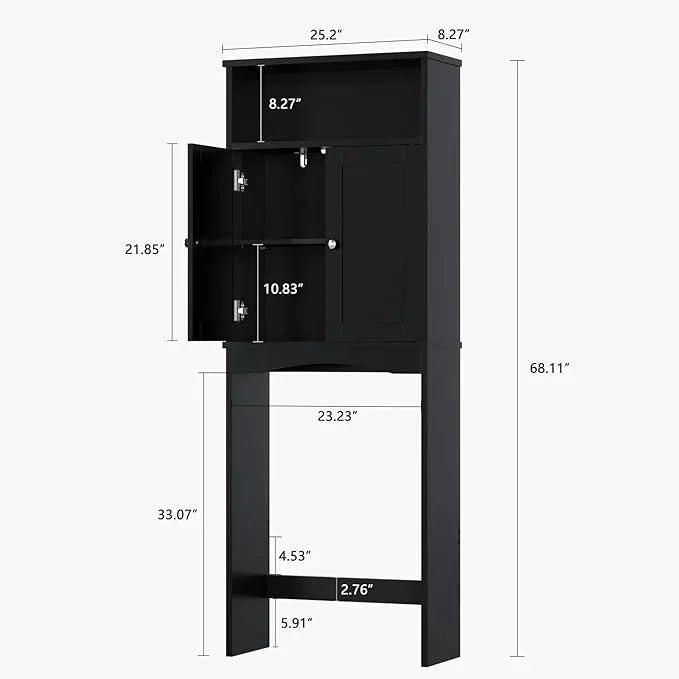 Over The Toilet Storage Cabinet, Over The Toilet Storage with Adjustable Shelf and Double Doors, Above Toilet Storage Cabinet for Bathroom Storage Over Toilet Bathroom Organizer (Black) - ModernBath