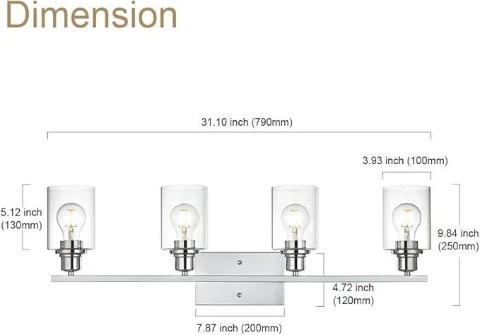VINLUZ Vanity Light Fixtures,4-Light Indoor Modern Chrome Finish Bathroom Lighting Over Mirror with Clear Glass Shade Metal Base Wall Mounted Lamp for Vanity Table, Living Room - ModernBath