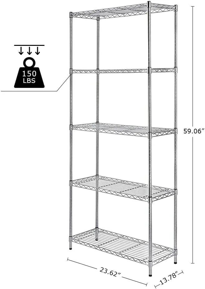 5 Tier Wire Shelving Unit with NSF Certified, Adjustable Wire Shelves with 750 LBS Capacity, Metal Storage Rack for Laundry, Kitchen, Bathroom, Pantry, Closet (13.78" D x 23.62" W x 59.06" H, Chrome) - ModernBath