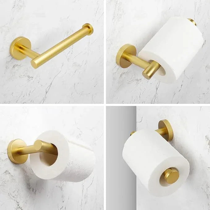 Gold 5-Pieces Bathroom Hardware Set Wall Mounted - Includes 24" Double Towel Bar, 12" Hand Towel Bar, Toilet Paper Holder, 2X Robe Towel Hooks - ModernBath
