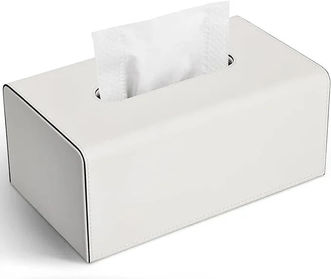 KINGFOM Tissue Box Cover, PU Leather Rectangular Tissue Box Holder with Magnetic Bottom Cover for Facial Tissues/Napkins, Office & Living Room Decor Box (Ivory White) - ModernBath