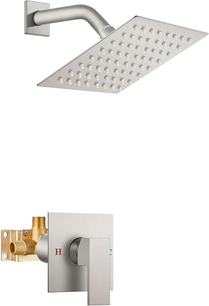 Airuida Shower Faucet Set Bathroom Rain Shower System SUS304 Stainless Steel Single Handle With Male Threads Rough-in Valve Shower Trim Kit 6 Inch Wall Mount Shower Head Brushed Nickel - ModernBath